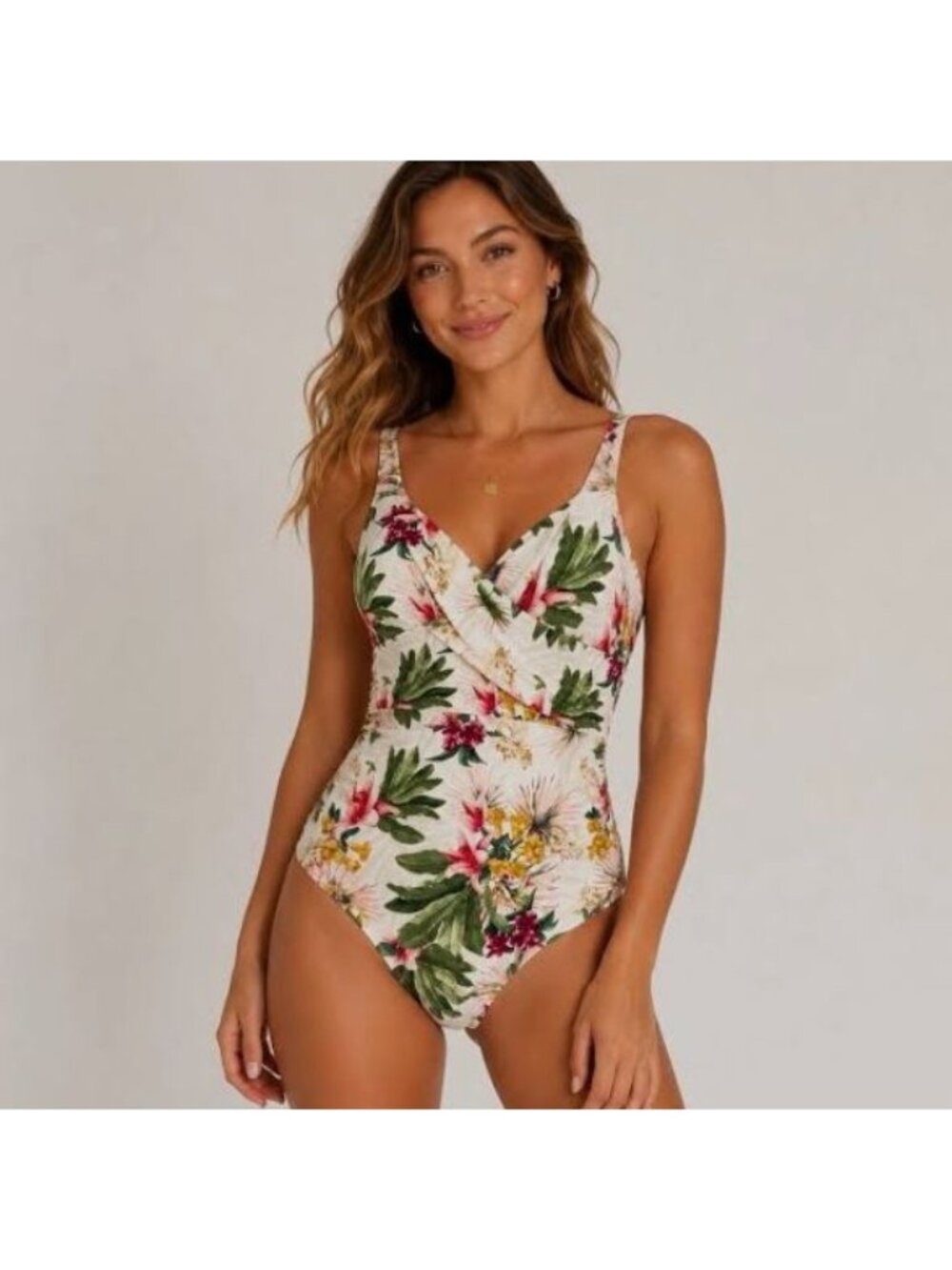 NWT Jantzen Palms Tropics Floral Tummy Control One Piece Swimsuit Size 14